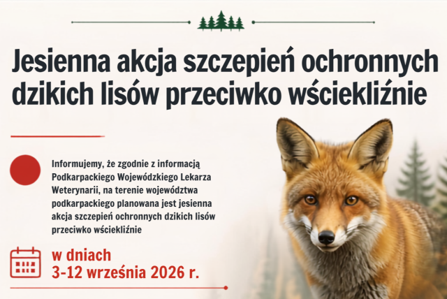 Szczepienia lisów z powietrza na Podkarpaciu 3–12 września 2026